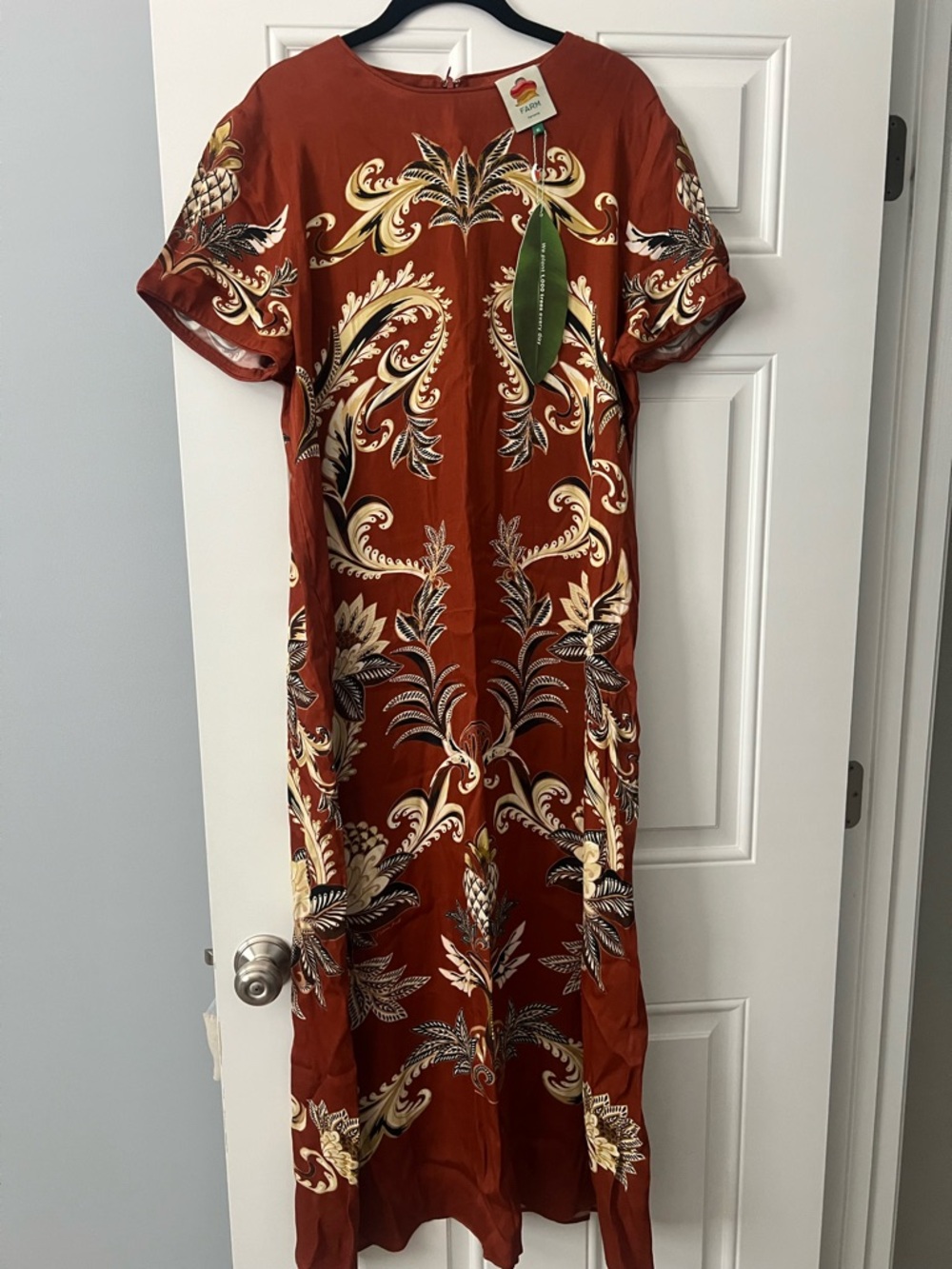 FARM Rio Rust Red Paisley Maxi Dress with Cream & Black Accents - Picture 1 of 9
